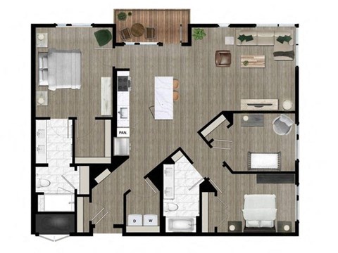 Floor plan for 3 beds, 2 baths, 1408 sqft